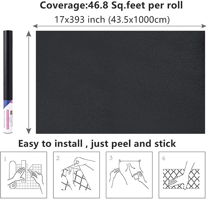 Arthome Black Peel & Stick Wallpaper, Matte Black Contact Paper, Self-Adhesive & Removable, Waterproof for Cabinets & Countertops - Image 8