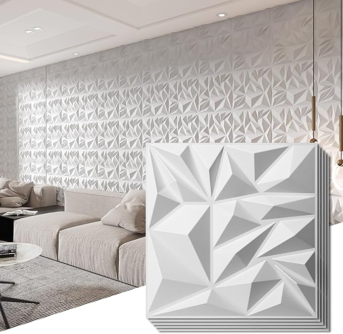 Art3d 33-Pack Modern Diamond Textured 3D Wall Panels, 12 x 12 in, White | Light PVC, Waterproof, Scratch Proof, Decorative Wall, Ideal for Home, Office & Commercial Spaces by Art3d