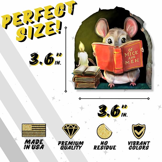 Mouse Reading Book Wall Sticker Decal – Kids Room, Classroom, Home Decor, Bookcase, Book Lover Gift, Children's Bedroom, Nursery, Cute Mouse, MICESTERPIECE - Image 4
