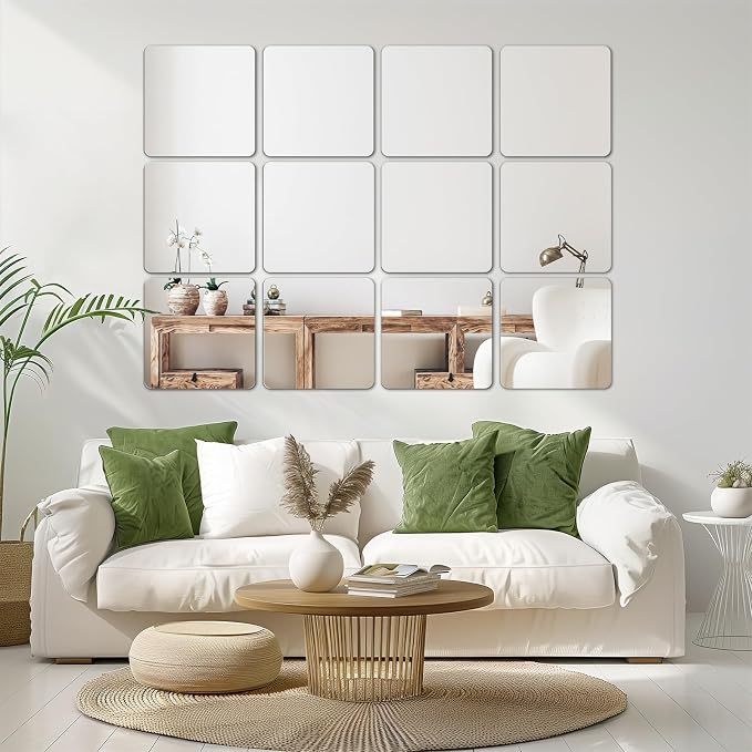 12PCS Square Acrylic Mirror Tiles, Mirror Sheets for Walls Decor, Square Mirror Centerpieces for Tables, Wall Mirror Full Length, for DIY Crafts Centerpieces Home Wall Table Ceiling Decor (10inch) - Image 7