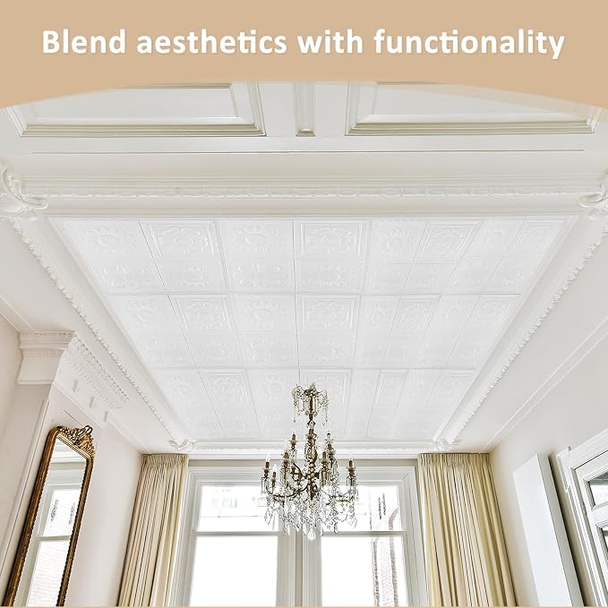 Nuanchu 80 Pcs 13.8 x 13.8 Inch Ceiling Tiles Peel and Stick, Fresh | Foam White 3D Wall Panels 26-105.5 Sq. ft Adhesive Glue up Waterproof Wallpaper for DIY Office Home - Image 6