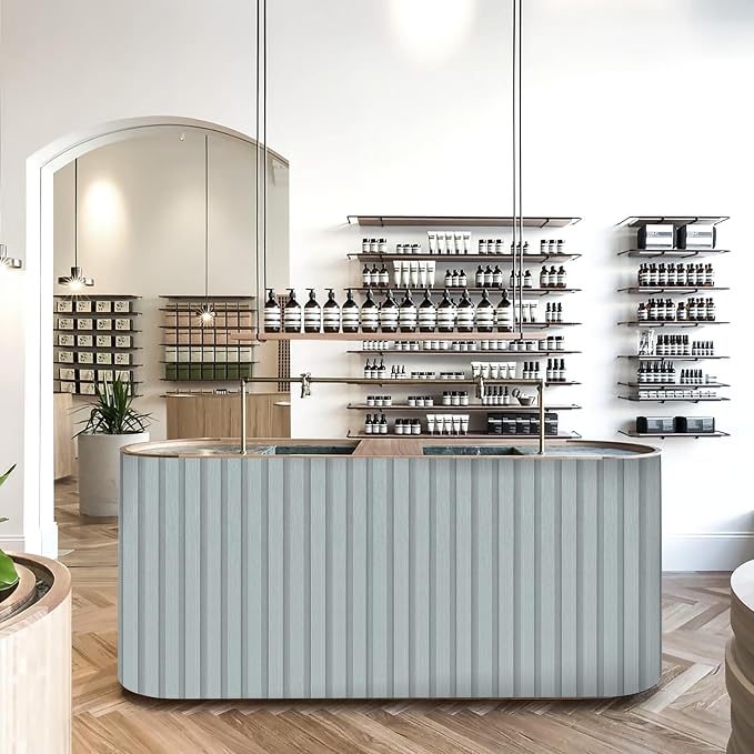 Yun-aeon Wood Slat Peel and Stick Wallpaper 17.3"x 300" Light Grey Wood Grating Stripe Contact Paper Removable Faux Wood Panels Wallpaper Self Adhesive Waterproof Vinyl Wall Paper for Bedroom Kitchen - Image 6