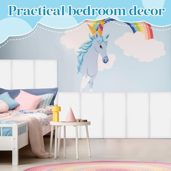 Hahafelt 8 Pack Wall Padding for Playroom Peel and Stick Headboard 15.75" x 7.87" x 1.18" 3D Anti Collision Upholstered Wall Panels Self Adhesive Headboard Panel for Protection (White Colors) - Image 4