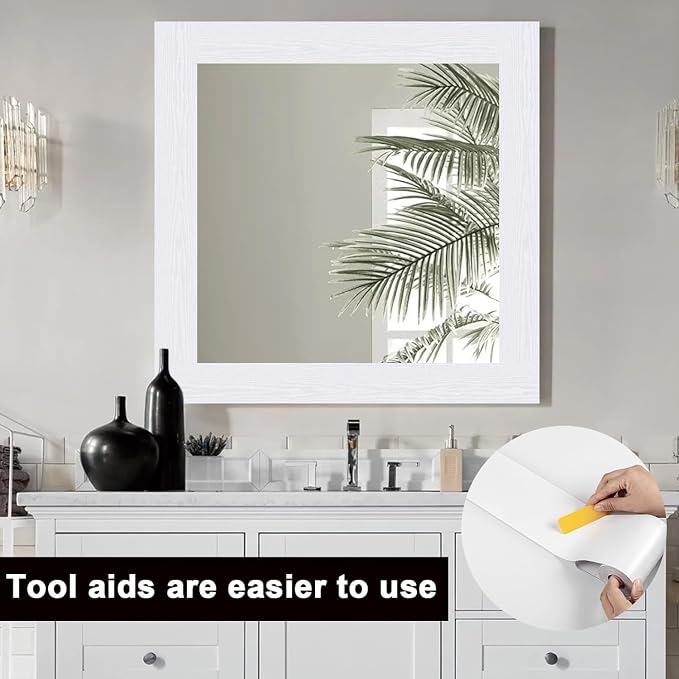 Alened 15M White Mirror Border Peel and Stick, Wood Grain Wallpaper Border - Image 5
