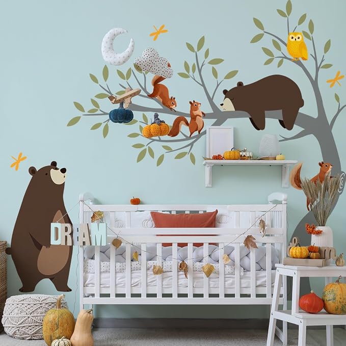 Forest Animals Wall Decal, Peel and Stick Nursery Animals Mural,Bears, Branches Tree Wall Stickers for Kids, Boys and Girls Room, Bedroom & Toddler Room Decor (Bear Tree Wall Decor) - Image 4