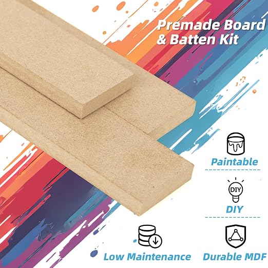 Art3d Premade Paintable Board and Batten Wainscoting Kit, 167.32 x 70.08 in | MDF, Molding Trim Slat with Edge Strip, High-Impact, Durable, Glue-On Installation, Ideal for Living Room, Bedroom, Corridor - Image 6
