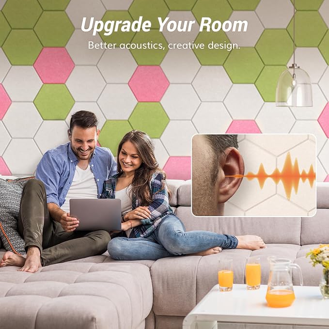48 Pack High Density Hexagon Acoustic Panels, TONOR 12"x 10"x 0.4" Soundproof Wall Panels, Sound Absorbing Panels for Interior Wall Décor, Peel and Stick Modern for Studio, Office, Home, Beige - Image 3