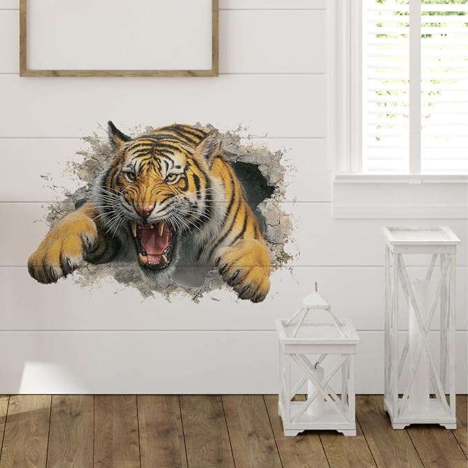Tiger Wall Decal Stickers– Realistic Tiger Breaking Through Wall Design, Removable Stickers for Home, Office, Living Room, and Bedroom - Image 8