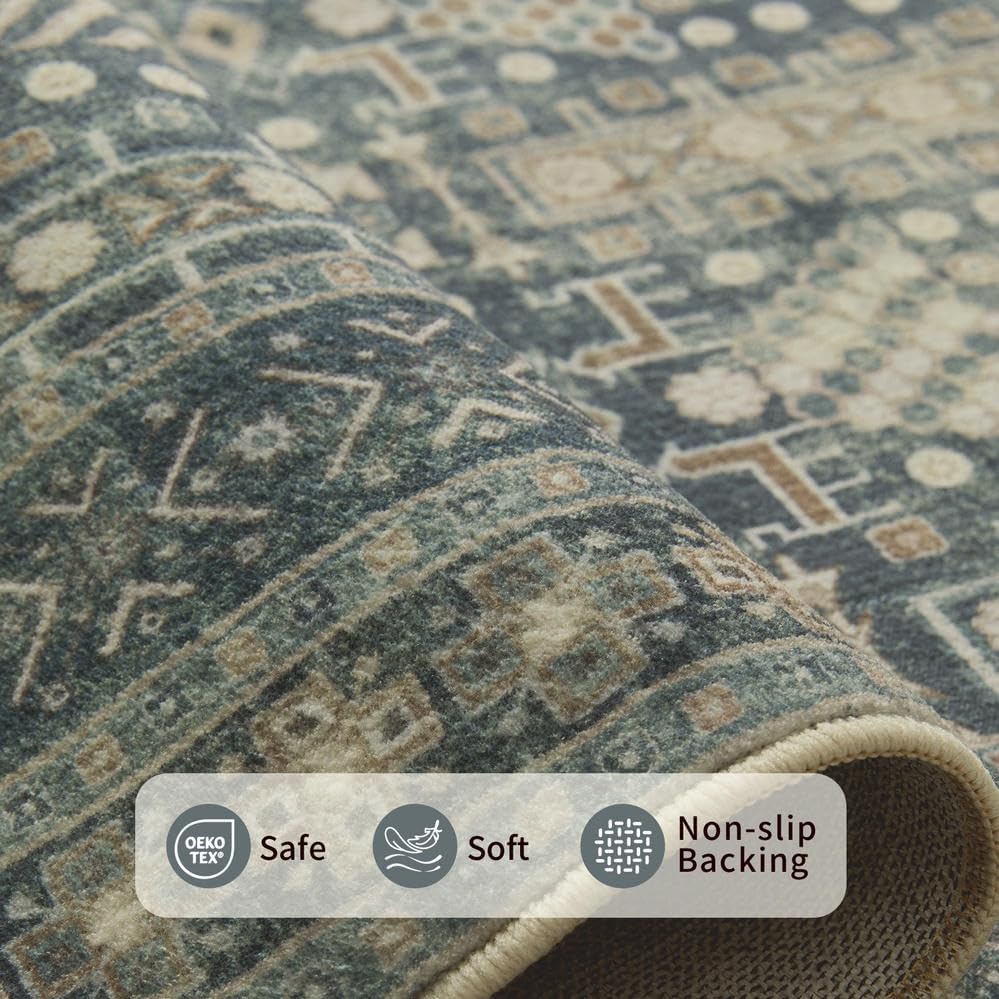 Rugxara 5x7 Blue Boho Area Rug for Living Bedroom Dining - Image 6