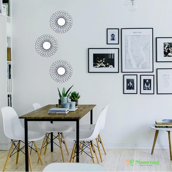 Black Mirrors 3 Piece,Sunburst Mirror Hanging Wall Decor,9inch indoor Adorn - Image 4