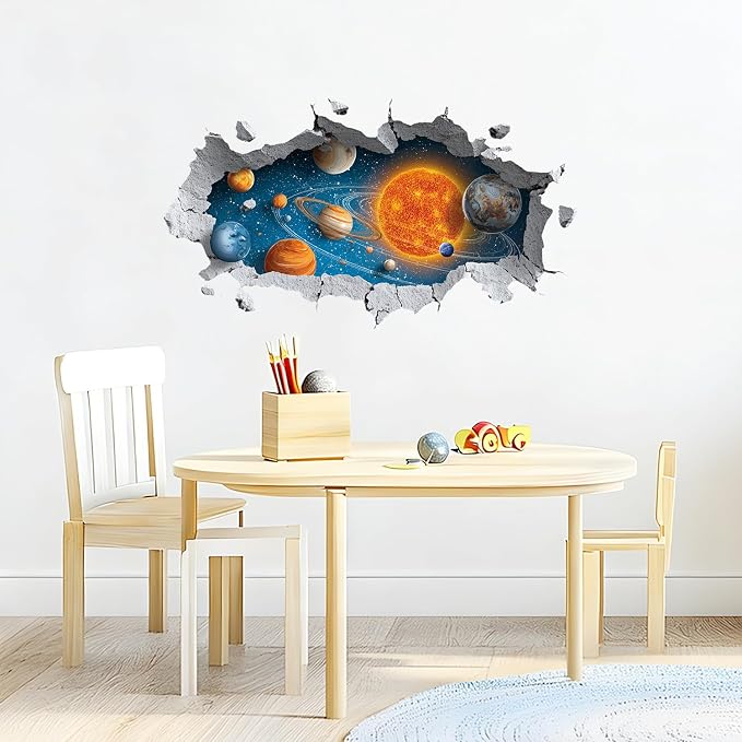 Space Planet Wall Decals Stickers, Solar System Wall Art Peel and Stick, Removable Vinyl Wall Decor for Bedroom, Living Room, Office, Home Decoration - Image 7