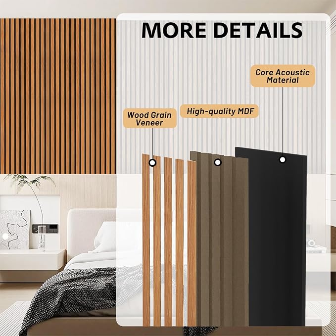 4 Pack Wood Panels for Wall, 106.3" × 11" Wood Slat Acoustic Panels for Wall, Soundproof Panels, 3D Fluted Panels for Interior Wall Decor (Teak) - Image 4