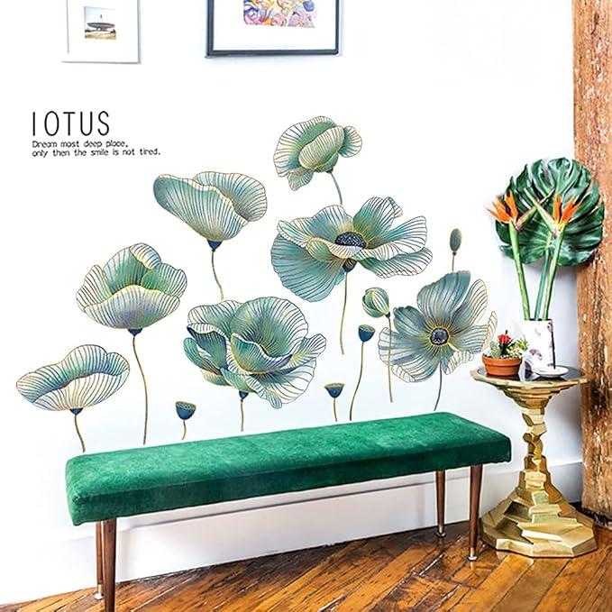 Green Lotus Wall Decals Peel and Stick Wall Stickers Removable Decal Wall Decor for Bedroom Living Room Classroom Office - Image 6