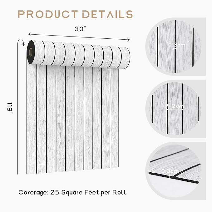 VEELIKE Whitewashed Wood Slat Wall Panels Peel and Stick Wood Wall Panel for Interior Wall Decor TV Background 118''x30'' Wide Foam Slat Vinyl Roll Wooden Contact Paper for Bedroom Living Room Ceiling - Image 9