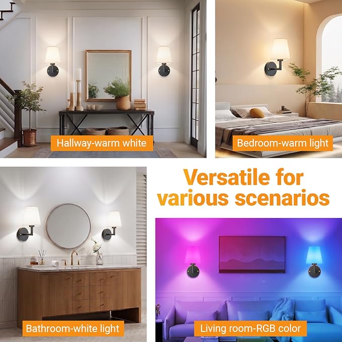 Nekhung Battery Operated Wall Sconce, Peel and Stick Sconces Set of 2 | Wireless Adhesive Stick On Wall Sconce, 10000mAh Rechargeable RGB Bulb with Remote, No Drill Wall Light for Bedroom Decor - Image 8