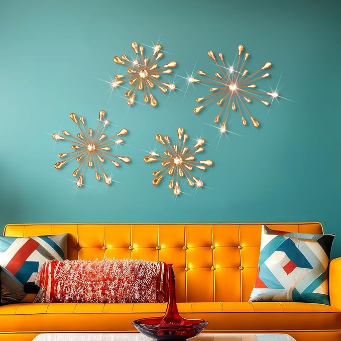 Hicarer 4 Pcs Starburst Wall Decor, Metal Wall Art, Orange - Image 5