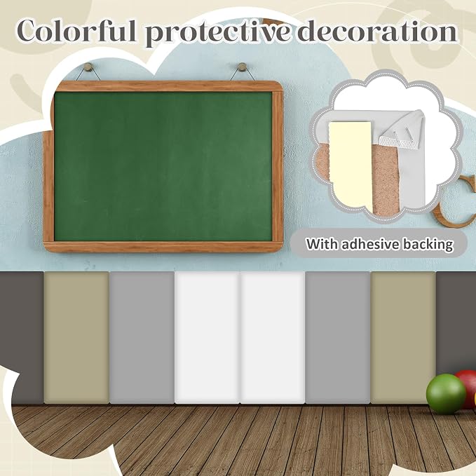 Hahafelt Wall Padding for Playroom Peel and Stick Headboard 3D Anti Collision Upholstered Wall Panels Self Adhesive Headboard(15.75" X 7.87" X 1.18",Gray Colors,8 Pack) - Image 4