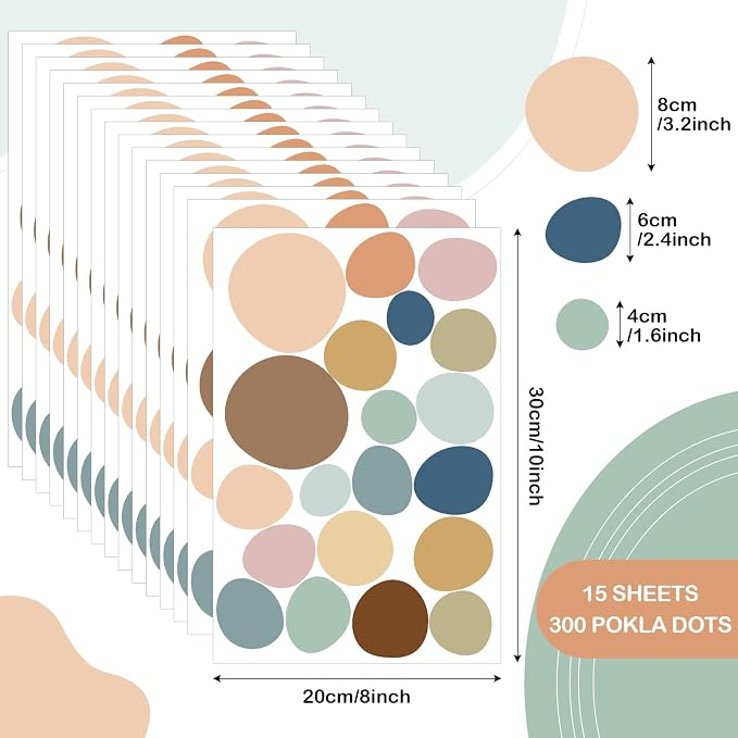 TaoBary 15 Sheet 300 Pcs Irregular Polka Dot Boho Wall Decals,Boho Color | Removable Modern Vinyl Boho Wall Stickers Terrazzo Pattern for Playroom Bedroom - Image 2