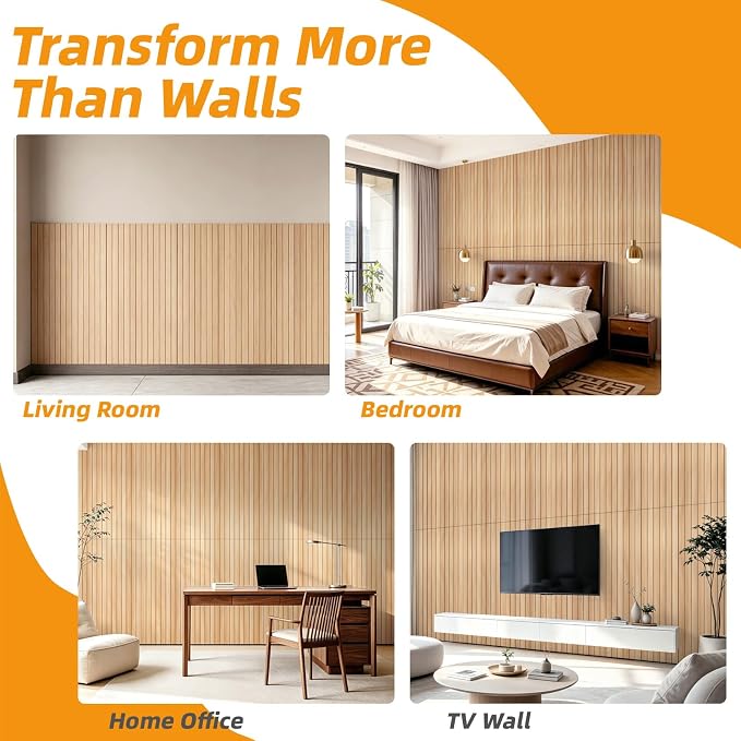 WOWSTAR 6-Pack Peel and Stick PVC Wood Slat Wall Panel，Thickened Wood Grain Wallpaper, 3D Wall Panels, 48" x15.74", Oak - Image 9