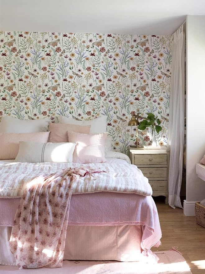 Orainege Peel and Stick Wallpaper Vintage Floral Wallpaper Self Adhesive | 16.9in x 393.7in Butterfly Wallpapers for Bedroom Bathroom Cabinets Decor Removable Vinyl Roll - Image 7