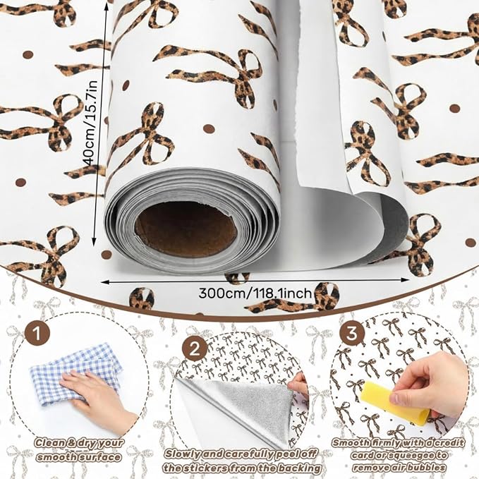 Drydiet Leopard Bow Print Wallpaper Peel Stick Contact Paper 15.8 x 118.1 | Self Adhesive, Cheetah Print Design, Easy Apply Remove, Wall Sticker for Home Locker Dorm Classroom Living Room Decor - Image 2