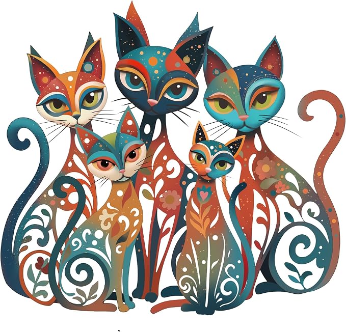 Wesiti Cat Wall Art Metal Sculpture Colorful Mid Century 13.58x12.40 | Retro Iron Sculpture for Cat Lovers, Home Living Room Bedroom Kitchen Office Wall Decor, Timeless Design by Unteilti