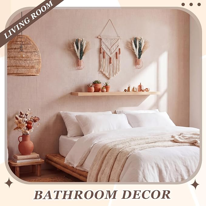 Otoolling Boho Wall Decor Set of 2 – Metal Hanging Wall Art with Faux Pampas or Eucalyptus,Minimalist Bohemian Accent for Living Room, Bedroom, Entryway (Rose Gold,Pampas,Eucalyptus) - Image 4