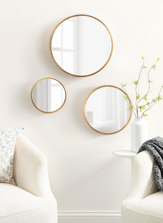 Kate and Laurel Travis Modern Round Wall Mirror Set; Set of 3; Varying Sizes; Gold; Decorative Three-Piece Circle Mirror Set for Use as Bathroom Mirror Decor or Gallery Wall Mirrors - Image 3