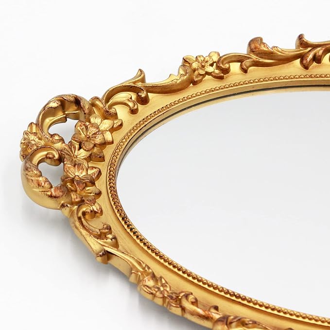 Tstarer 2 Pack - Vintage Decorative Gold Framed Mirror, Wall Hanging Mirrors & Tabletop Tray for Bedroom Living Room Dresser Decor, Oval- 9.6" W x 14.3" L (GOLD-2PACK) - Image 6