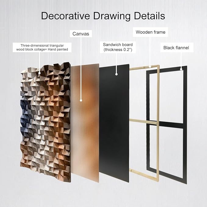 LIUZEYUE Textured Wall Art, 3D Wood Mosaic with Blue White Orange Lines, Abstract Modern Wall Decor for Entryway or Narrow Hallway, Horizontal or Vertical Hanging, 15.7"x31.5" - Image 4