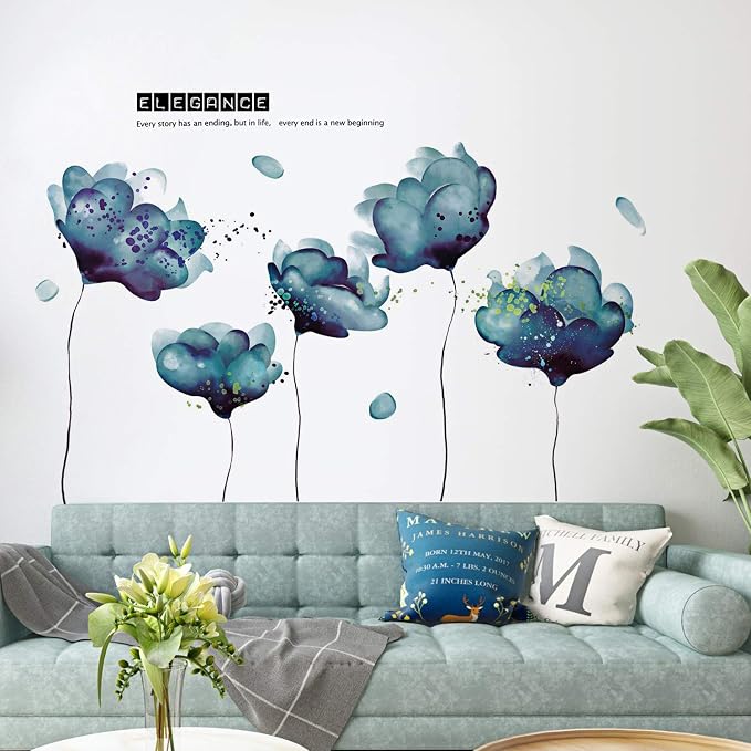 LiveGallery Removable Kids Room Decor DIY Blue Flower Wall Decals Floral Wall Stickers Murals for Baby Bedroom Girls Boys Nursery Rooms Bathroom Living Room Wall Corner - Image 3