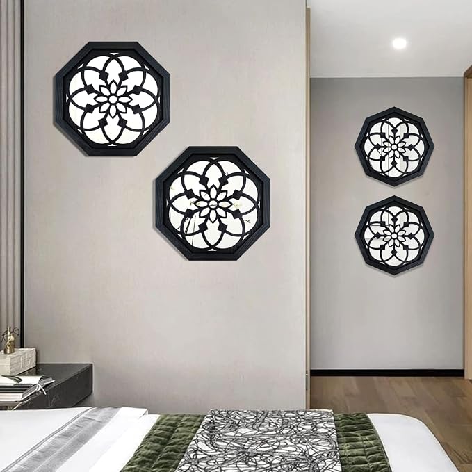 ZOLAPI 2-Piece Octagon Wall-Mounted Mirrors,Vintage Farmhouse Mirror for Wall Decor,Black Decorative Accent Mirror for Foyer, Bathroom, Bedroom. (12”x12”) - Image 2