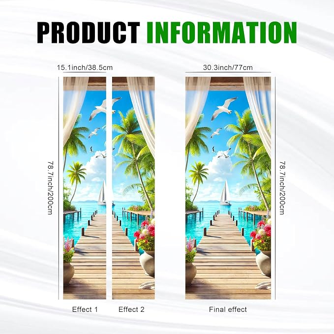 HOMETITUTE Tropical Seaside Sailboat Palm Peel Stick Door 30.3x78.7 PVC | Wall Cover Poster Decals Removable Wallpaper Self Adhesive Livingroom Bedroom Office - Tropical Path - Image 3