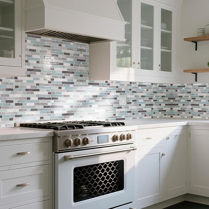 Art3d 10-Sheet Heavy-Duty Peel and Stick Backsplash, Waterproof Wall Tiles Stick on Kitchen Backsplash Living Space, Gray & Blue (Pack of 4) - Image 2