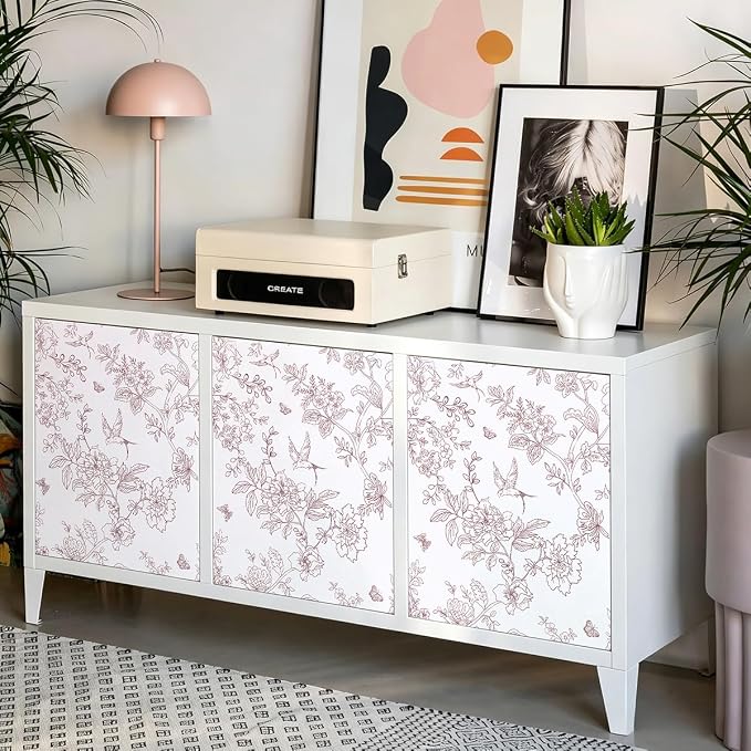 Froluya Floral Peel and Stick Wallpaper Vintage Red White 17.7in×196.8in | Red Floral Contact Paper Peel and Stick Boho Self Adhesive Wallpaper Flowers Birds Removable Wall Paper for Bathroom Decor - Image 8