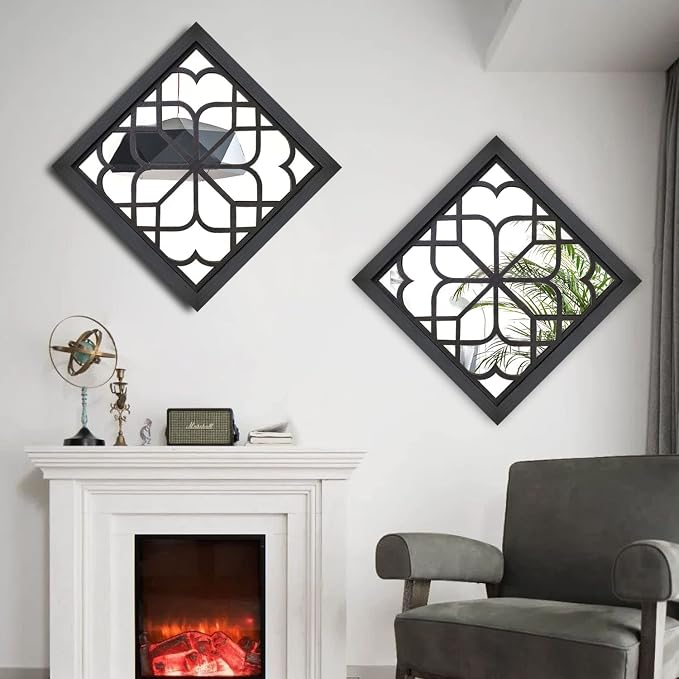 Wocred 2 PCS Square Wall Mirror,Gorgeous Rustic Farmhouse Accent Mirror,Black Entry Mirror for Bathroom Renovation,Bedrooms,Living Rooms and More(20”x20”) - Image 2