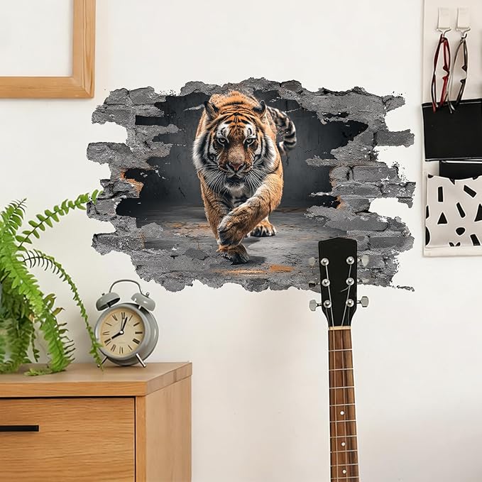 Tiger Wall Decals Stickers, Realistic Wild Animal Wall Art Peel and Stick, Removable Vinyl Wall Decor for Bedroom, Living Room, Office, Home Decoration - Image 5