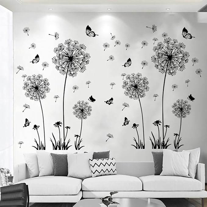 Arawat Dandelion Wall Decals - 2 Set Flower Stickers Murals Butterflies Peel and Stick Room Decor for Bedroom, Office, Bathroom, Living Room by ARAWAT