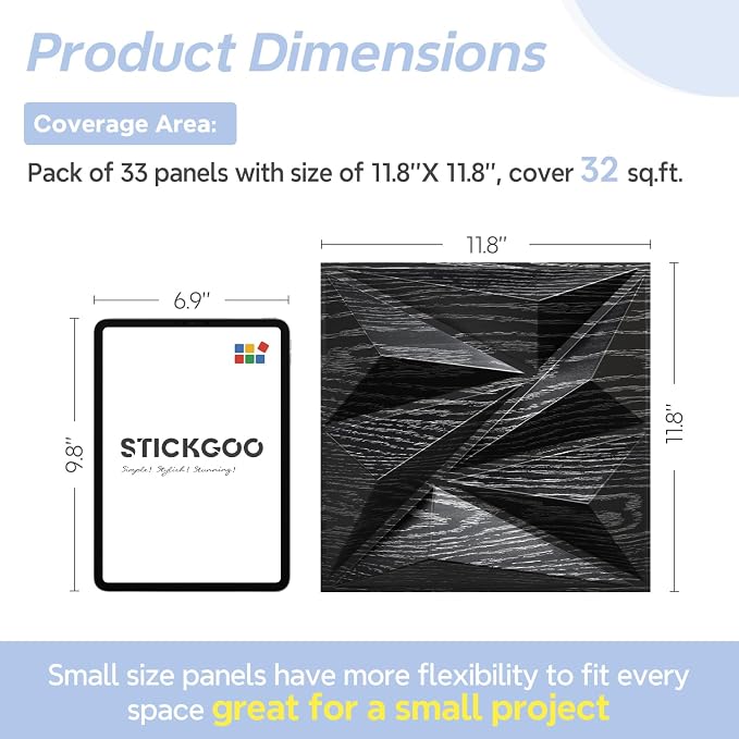 STICKGOO 3D Wall Panels for Interior Wall Decor, Black Wood Diamond Design Accent Wall Panels, 12''x12'' Modern Decorative Wall Panels for Living Room, Bedroom, Office, 33 Pack - Image 6