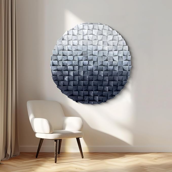 LIUZEYUE Radial Monochrome Mosaic, Gray Circular Wood Wall Decor | gray circular wood wall decor; cool gray gradient, wood relief depth; restaurant booth circular focal wall; 31.5 in diameter - Image 9