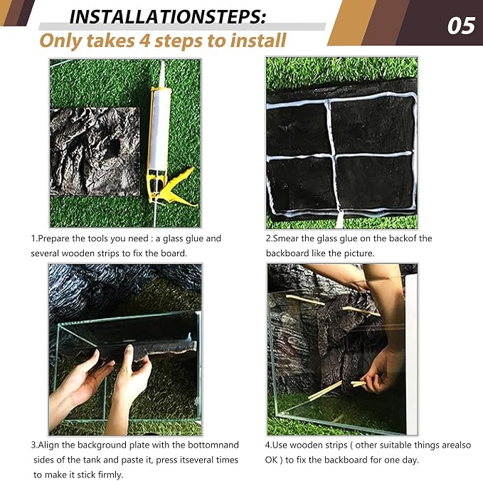 17.7x11.8in Rock Terrarium Background,3D Reptile Tank Background Board,Amphibian Stereo Backdrop Wall,Lizard Snake Gecko Spider Turtle Fish pet silo Background Decorative Panel(Yellow) - Image 6