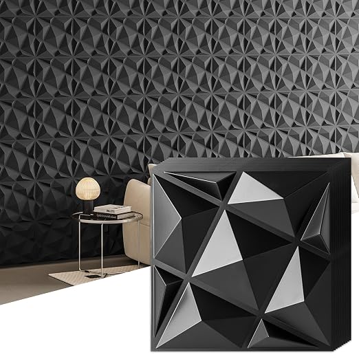 Art3dwallpanels 20 Pack 3D Wall Panels for Interior Wall Decor, 12''x12'' White Accent Diamond Panels for Gaming Room Bedroom TV Background, Black - Image 2
