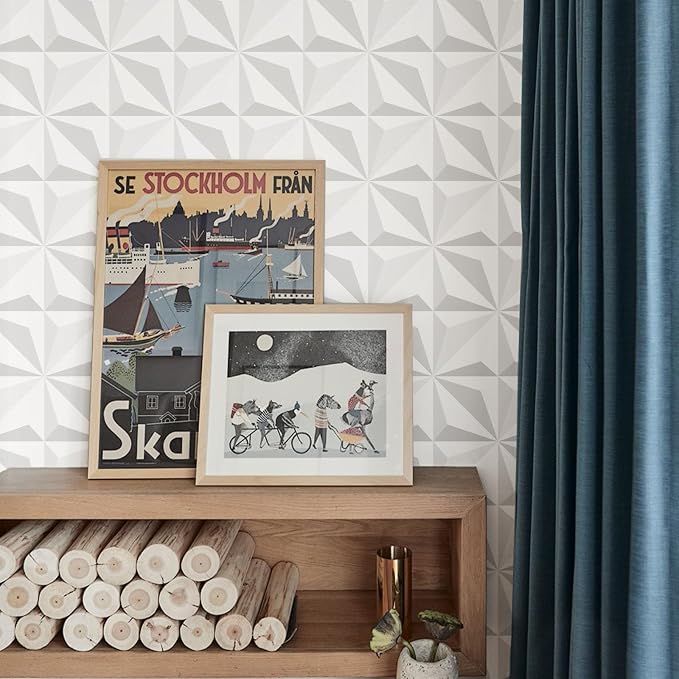 Peel and Stick Wallpaper Gray White Geometric Diamond Feature | Modern abstract geometric wallpaper with textured 3D pattern for accent walls, bedrooms, living rooms and home decor. - Image 6
