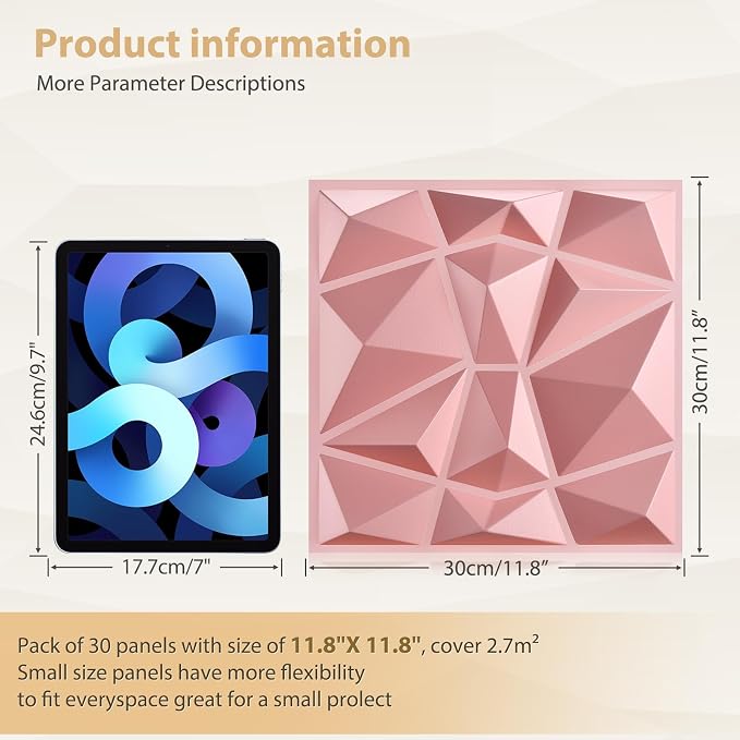 Heikki 30 Pack 3D Wall Panel for Interior Wall Décor, PVC Flower Textured Wall Panels for Living Room Bedroom Hotel Office, 11.8"x11.8", Double-Sided Tape (Pink-XLZ) - Image 4