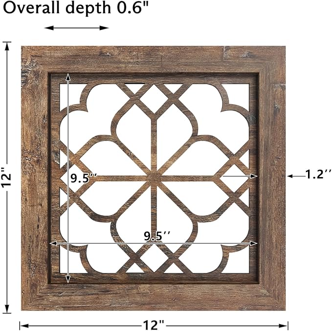 Set of 4 Boho Wall Mirrors with Carved Floral Design, 12x12 Inch Rustic Farmhouse Accent Mirrors, Vintage Style Shatterproof Square Mirror Decor for Living Room, Bedroom，Maroon - Image 4