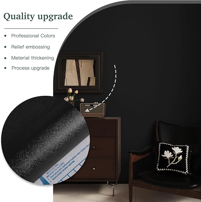 Dimoon 78.7''x17.7'' Black Peel and Stick Wallpaper Contact Paper Modern Self Adhesive Wall Paper Removable Renter Friendly Textured Solid Color Shelf Cabinet Vinyl Roll (78.7''x17.7'',Black) - Image 7