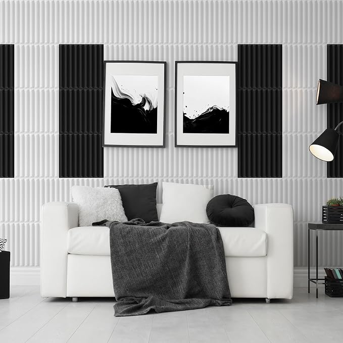 WADILE 10 Pack 3D Wall Panels Peel and Stick, 11.8"x11.8" Black PVC Decorative Wall Panels for Interior Wall Decor, Living Room, Bedroom, TV Background, Gaming Room, Home Wall Art, White - Image 5