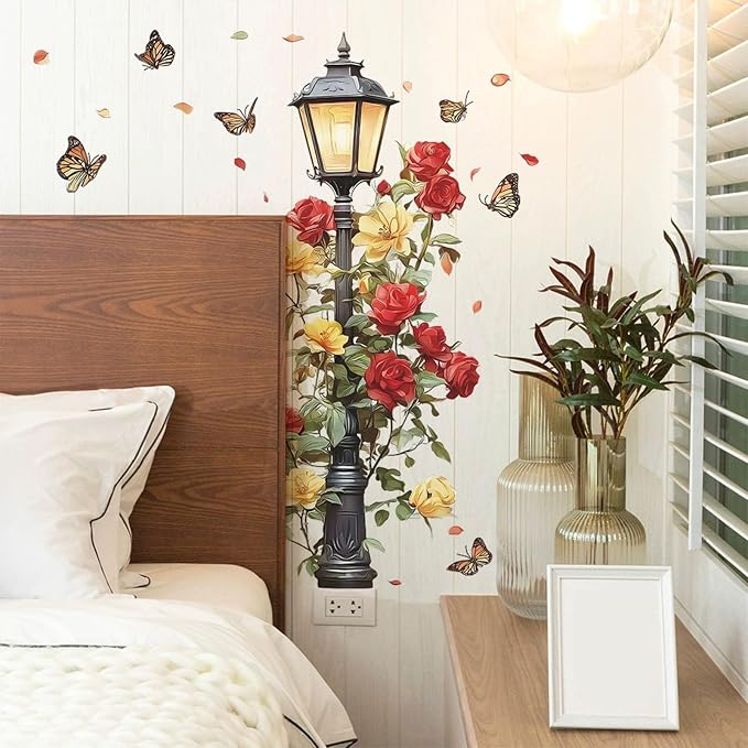 TUOKING Retro Street Lamp Wall Stickers Decor,Removable Rose Wall Murals | Peel and Stick Modern PVC Wall Art Decal Home Decor for Kitchen,Bedroom,Living Room - Image 4