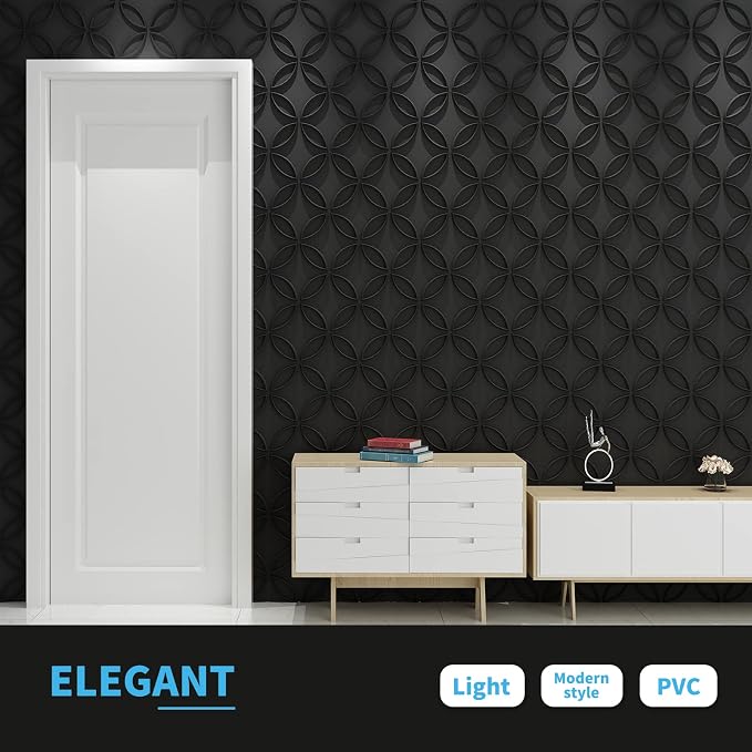 Art3d PVC 3D Wall Panel Interlocked Circles, Cover 32 Sq.ft, Matt Black | Waterproof, Scratch Resistant, Wipeable, Anti-Sag, Wall & Ceiling Decor Panels, Ideal for Home, Commercial Spaces - Image 3