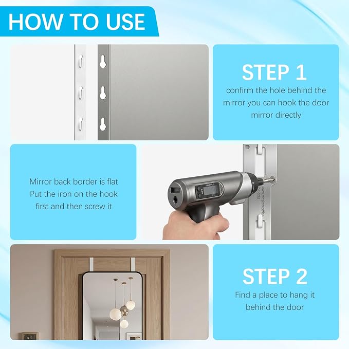 GAQWOK 2 PCS Over The Door Mirror Hanger, Adjustable Door Mirror Hanger - Image 3